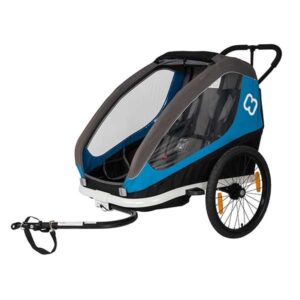 Hamax Traveller Bike Trailer for 2 Kids, incl. drawbar and buggy wheel - petrol blue/grey